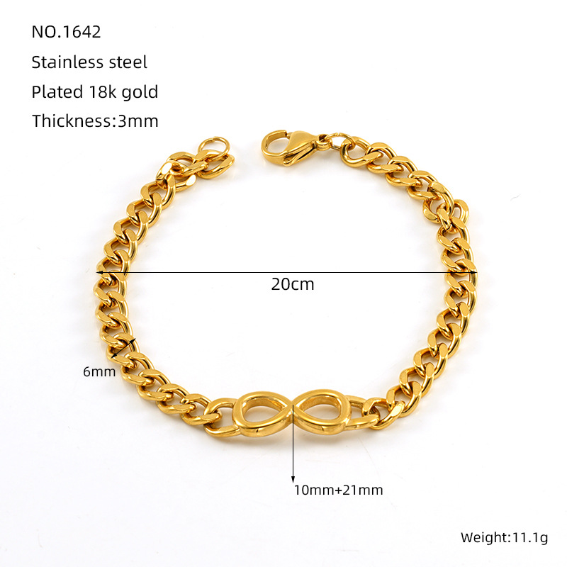 Gold color / 1 Piece Simple Series Classic Stainless Steel 18K Gold Color Plated Unisex Chain Bracelets Picture3